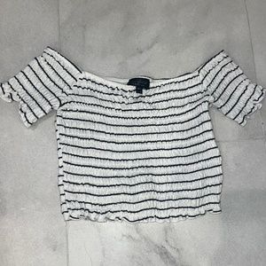 Topshop Black and White Striped Off-The-Shoulder Top